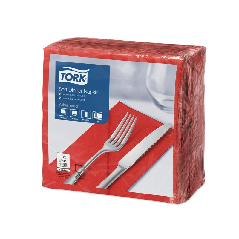 Lyr - Serviettes Table Tork 40x40 - rouge - 2 couches - Pliées 1/8 (carton 1800)*