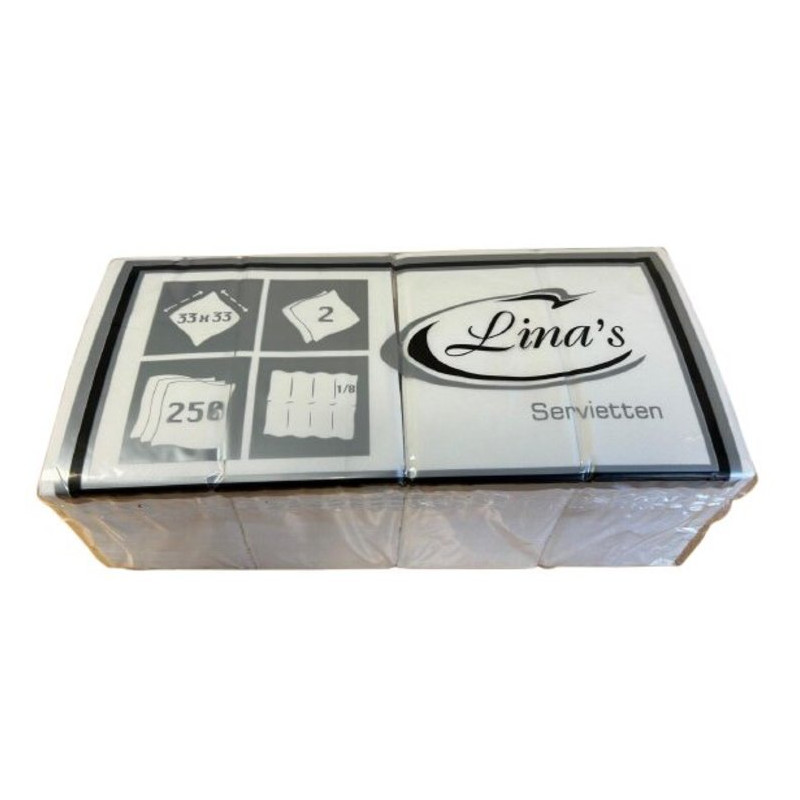 WT - Serviette Linas 33x33 2 plis 1/8 blanc 2000 uni*