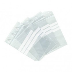 Sachet plastique à fermeture zip à bandes blanches 50x75mm